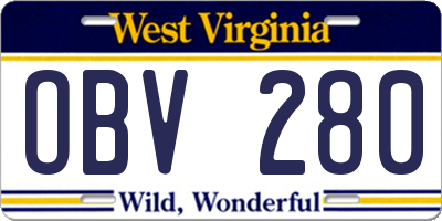 WV license plate OBV280
