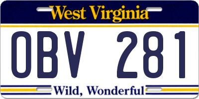 WV license plate OBV281