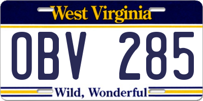 WV license plate OBV285