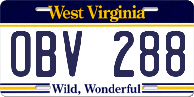 WV license plate OBV288
