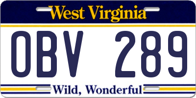 WV license plate OBV289