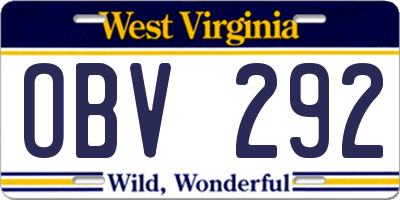 WV license plate OBV292