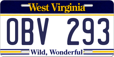 WV license plate OBV293
