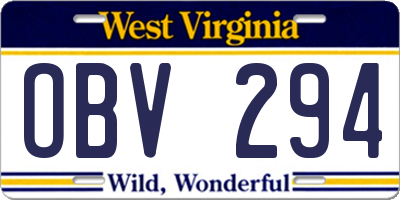 WV license plate OBV294
