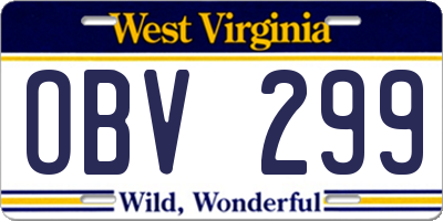 WV license plate OBV299