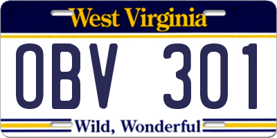 WV license plate OBV301