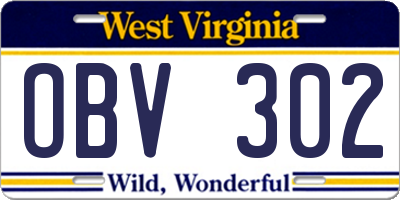 WV license plate OBV302