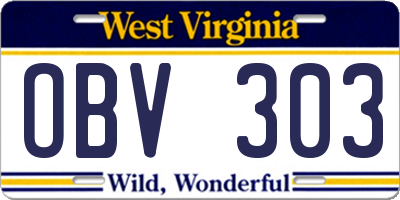 WV license plate OBV303