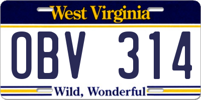 WV license plate OBV314