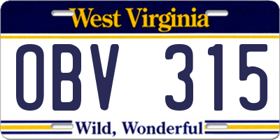 WV license plate OBV315