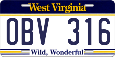 WV license plate OBV316