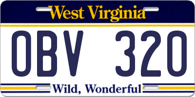 WV license plate OBV320