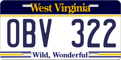 WV license plate OBV322