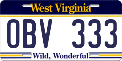 WV license plate OBV333