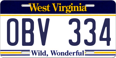 WV license plate OBV334