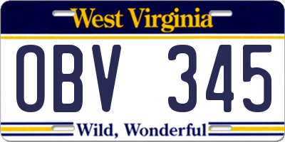 WV license plate OBV345