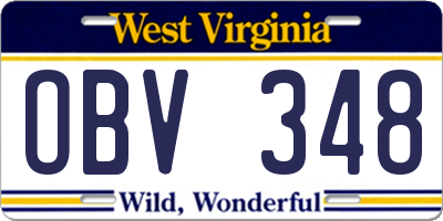 WV license plate OBV348