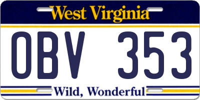 WV license plate OBV353