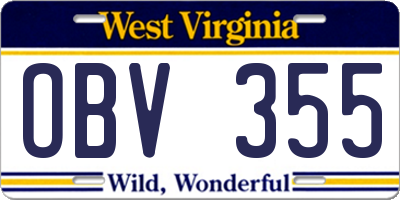 WV license plate OBV355