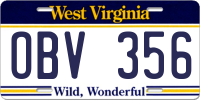 WV license plate OBV356