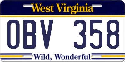 WV license plate OBV358