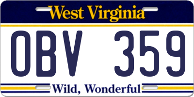 WV license plate OBV359