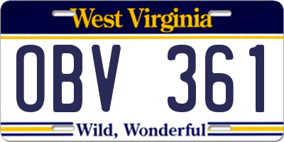 WV license plate OBV361