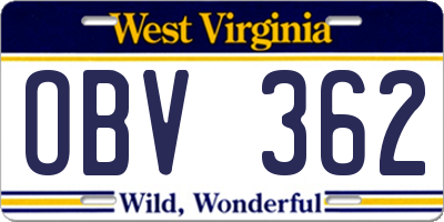 WV license plate OBV362