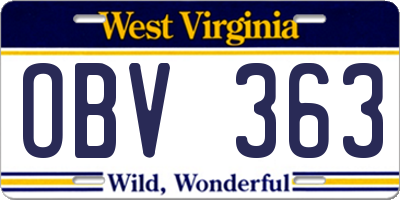 WV license plate OBV363