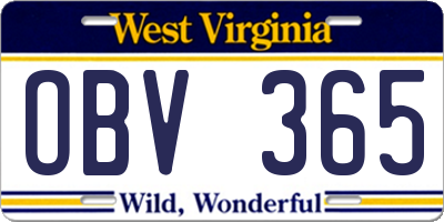 WV license plate OBV365