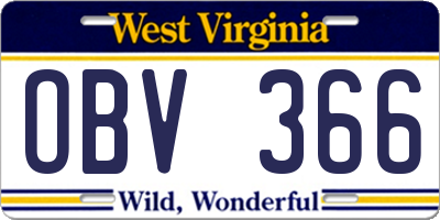 WV license plate OBV366
