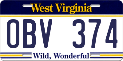 WV license plate OBV374