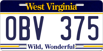 WV license plate OBV375