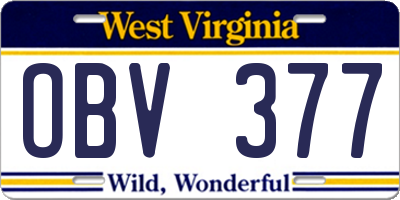 WV license plate OBV377