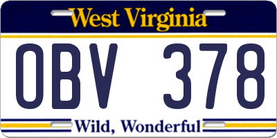 WV license plate OBV378