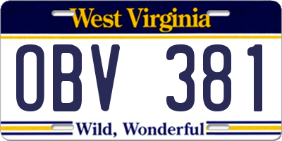 WV license plate OBV381