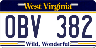WV license plate OBV382