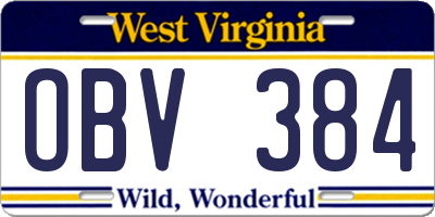 WV license plate OBV384