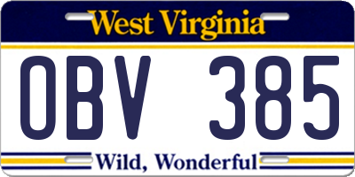 WV license plate OBV385
