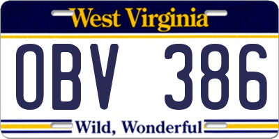 WV license plate OBV386