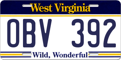 WV license plate OBV392