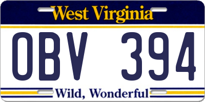 WV license plate OBV394