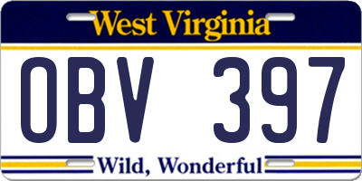 WV license plate OBV397