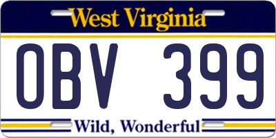 WV license plate OBV399