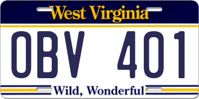 WV license plate OBV401
