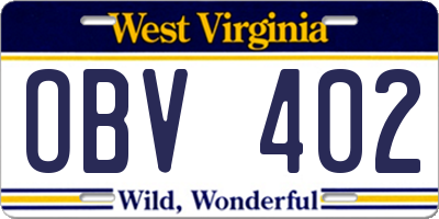 WV license plate OBV402