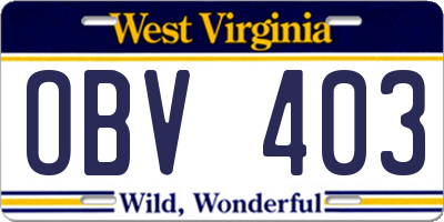 WV license plate OBV403