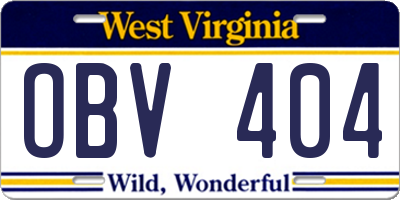 WV license plate OBV404