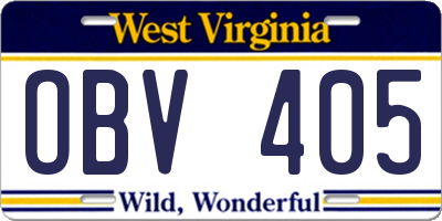 WV license plate OBV405