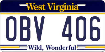 WV license plate OBV406